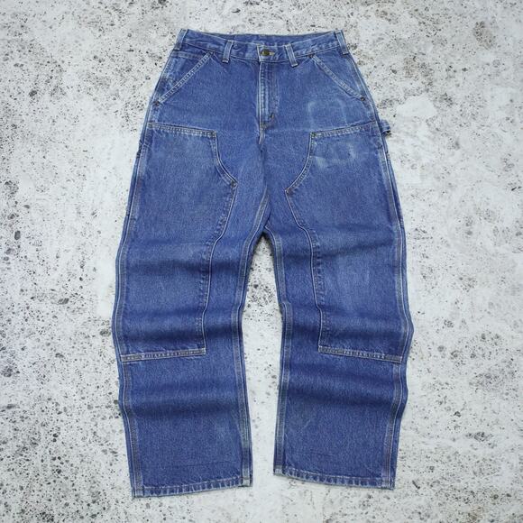 Vintage Carhartt B73 DST Faded Blue Jeans Denim Double Knee Carpenter Pant 31x32 - Picture 1 of 16